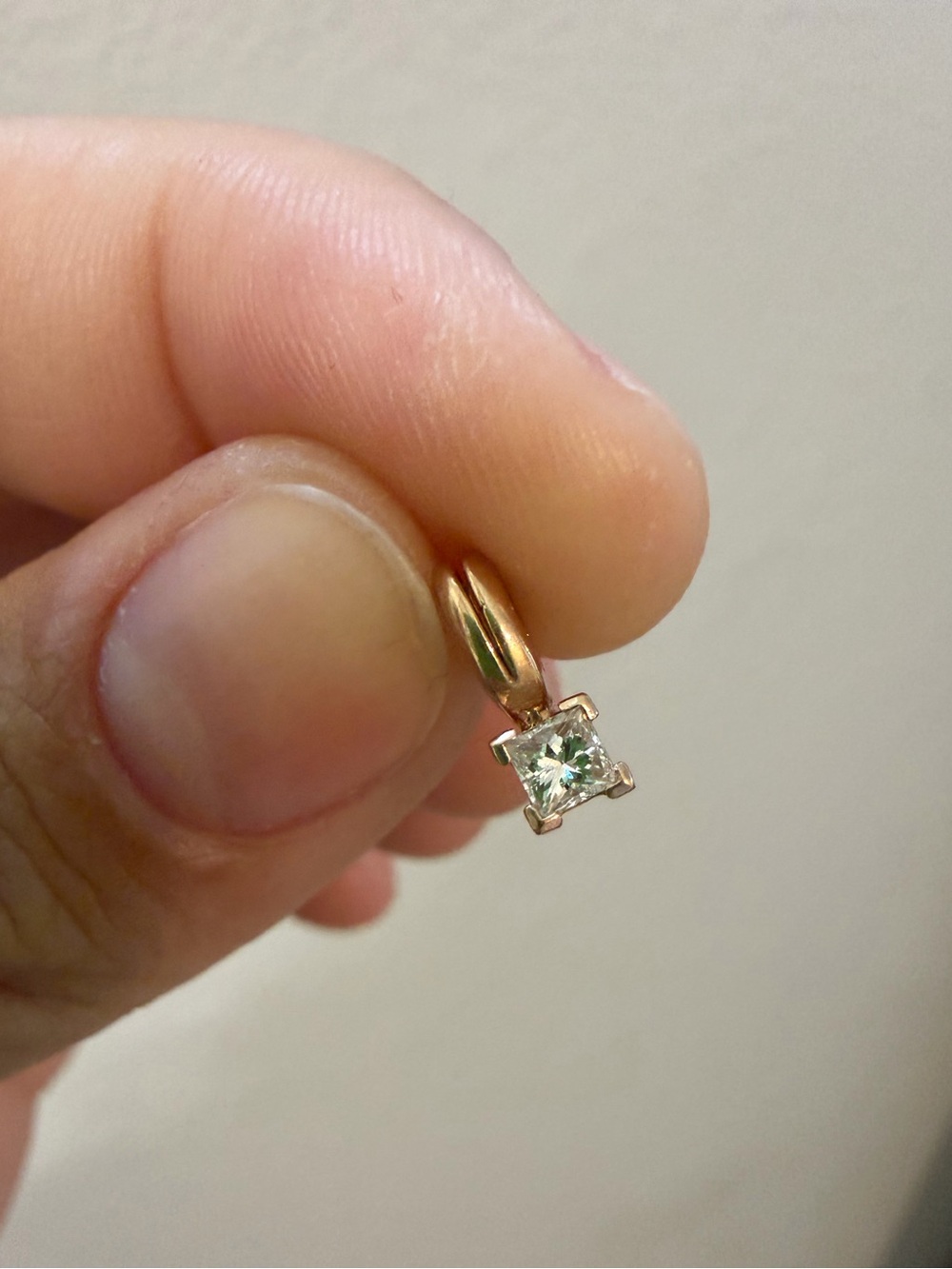 14k rose gold princess cut diamond pendant
